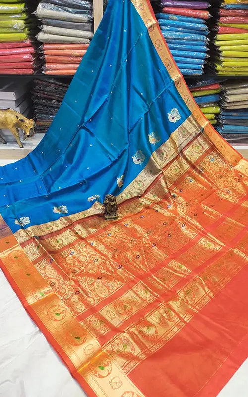 Hot Red Woven Peshwai Paithani Silk Saree