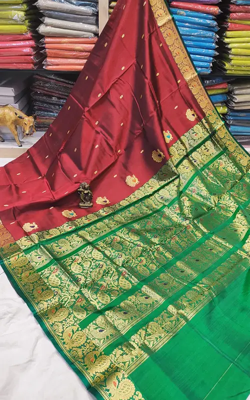 100% Pure Silk Peshwai Kanjivaram Shoulder Butta Work and Running Contrast  Bp for Wedding ,party Wear Saree - Etsy